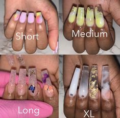 Square Nail Lengths, Nail Lengths And Shape Chart, Acrylic Nail Length Chart, Nail Lengths, Natural Nail Art, Tech School, Long Square Acrylic Nails