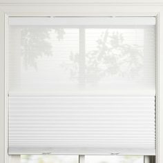 a window with white blinds in it