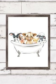 three dogs in a bathtub with sheep on the side