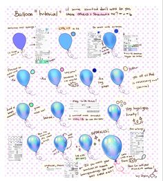 a drawing of balloons with different shapes and words on them, including the names of each balloon