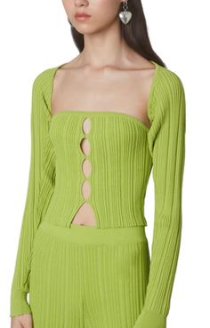 Strapless cropped ribbed knit top with key hole detailing Cropped Knit Top For Spring Night Out, Cropped Knit Top For Night Out In Spring, Spring Cropped Knit Top For Night Out, Fitted Green Cropped Sweater, Green Cropped Knit Top For Spring, Ribbed Knit Top, Key Hole, Personal Shopping, Havana