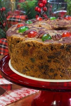 A homemade white fruitcake. White Fruitcake Recipe, Pecans Candied, Candied Cherries, Fruit Cake Recipe Christmas, Tube Cake Pan, Fruit Cake Recipe, Fruit Cake Christmas, Fresh Cake, Store Bought Cake