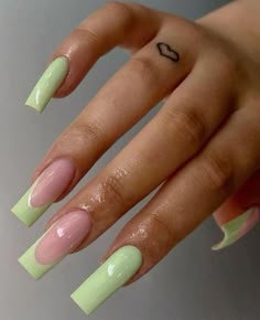 Green Coffin Acrylic Nails French Tip, Full Painted Acrylic Nails, Spring Nails 2024 Square Long, Medium Straight Nails Acrylic, August Bday Nails, Summer Acrylic Nails Square French Tip, Summer Nail Inspo Coffin Simple, Long Acrylic Nails Simple Design, Medium Acrylic Nails Fall