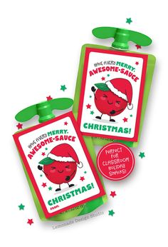 two green and red christmas tags with stars on them