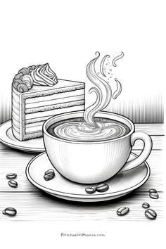 a piece of cake and cup of coffee on a plate