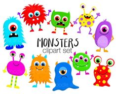 the monsters clipart set includes many different colors and sizes