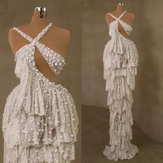 Rhinestone Pearl Maxi Dress – Prima Dons & Donnas Crystal Dress, Performance Costume, Bodysuit Tops, Full Body Suit, High Fashion Outfits, Sweater Collection, Fringe Dress, Reception Dress, Gold Dress