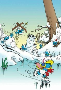 the smurfs are playing in the snow