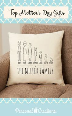 a pillow that says top mother's day gifts for the miller family on it