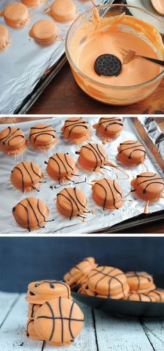 the basketball cookies are ready to be cut and put in the oven, then baked