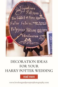 a harry potter wedding sign with the words decoration ideas for your harry potter wedding