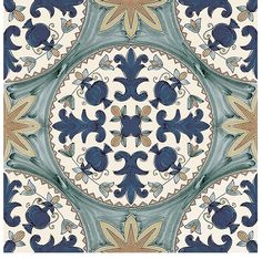 an artistic tile design in blue and gold