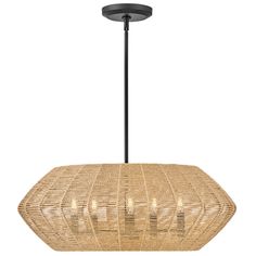 a light fixture that is made out of bamboo and has an oval shape with two lights on