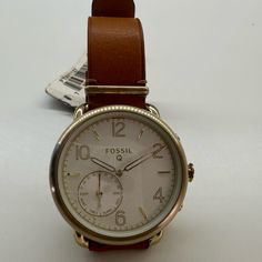 Women’s Fossil Watch Leather Band With Gold Details Size Medium, New. 1 Inch And A Half Leather Watches For Everyday Use, Adjustable Watch With Metal Dial For Everyday Use, Brown Watch Accessories With Metal Dial And Adjustable Fit, Brown Adjustable Watch Accessories With Metal Dial, Fossils Band, Fossil Square Watches Women, Ladies Gold Watches Fossil, Fossil Leather Watch Brown, Fossil Watches Women Rose Gold