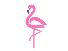 a pink flamingo is standing in the middle of a plain white background and has a black beak on it's head