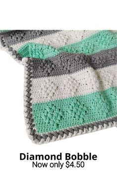 a crocheted dishcloth is shown with the words, diamond bobble now only $ 4 50