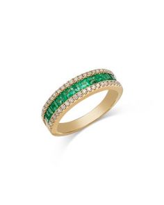 Bloomingdale's Fine Collection Emerald & Diamond Anniversary Band in 14K Yellow Gold Beaded Wedding Band, Diamond Anniversary Bands, Beaded Wedding, Diamond Anniversary, Anniversary Bands, Emerald Diamond, Green Gold, Black Diamond, Green And Gold