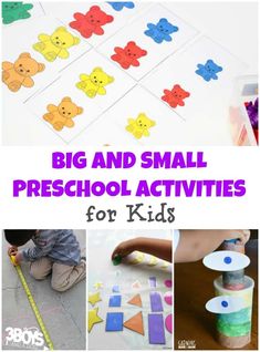 the big and small preschool activities for kids to do with their own hands are shown