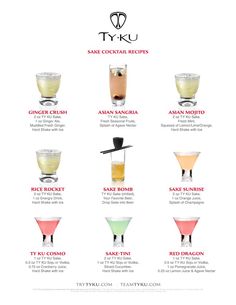 the different types of cocktails are shown in this poster, which shows how to mix them