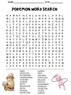 the pokemon word search is shown in this image