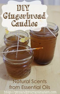 homemade diy gingerbread candles in mason jars with straws and lemon zest