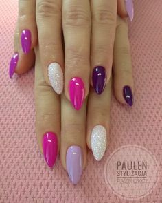 The colors, not the shape. Purple And Pink Nails, Multicolored Nails, Colorful Nails, Nail Art Designs Summer, Glitter Party, Super Nails, Pink Nail Designs, Trendy Nail Art, Trendy Nail Design