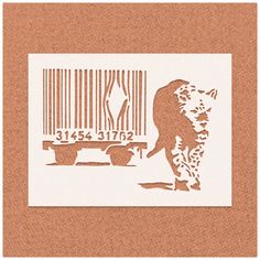 a barcode print with a bear and two vases in front of it on an orange background