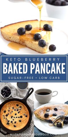 keto blueberry baked pancake with sugar - free low carb syrup