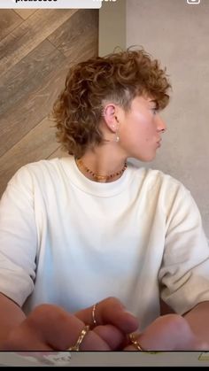 Side Shave Curly Hair Short, Curly Hair Female Mullet, Curly Shaved Sides Mullet, Blond Curly Mullet, Curly Hair Mullet Shaved Sides, Short Curly Faux Hawk, Womens Modern Mullet, Gender Neutral Curly Haircut, Transmasc Curly Haircut