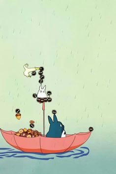 an animated image of two people in a boat with animals on the front and back