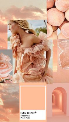 a collage with pink and peach hues