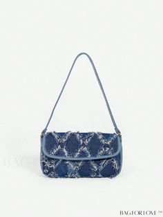 BagForLove - Flap Square Bag with Sophisticated Floral Design Blue Rectangular Baguette Bag With Large Capacity, Trendy Blue Shoulder Baguette Bag, Trendy Blue Rectangular Shoulder Bag, Trendy Blue Baguette Shoulder Bag, Blue Rectangular Hobo Bag For Spring, Chic Blue Handheld Baguette Bag, Blue Rectangular Baguette Bag For Shopping, Blue Rectangular Baguette Bag With Adjustable Strap, Trendy Blue Rectangular Baguette Bag