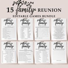 the family reunion game bundle is shown in black and white, with five cards on each side