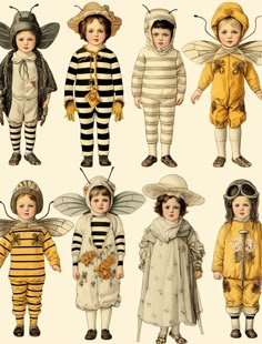 children's halloween costumes from the early 1900's, including bee suits and hats