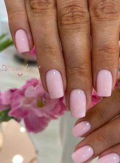 Short Nails Acrylic Colors, Birthday Simple Nails, Nail Ideas Regular Polish, Manicure Ideas For Natural Nails, Natural Pink Acrylic Nails, Pink Nails Short Square, Natural Nail Gel Manicure, Biab Nails Inspiration, Square Pink Nails