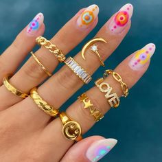 Nail Design Glitter, Manicured Nails, Colorful Nail, Nail Swag, Ring Stack, Minimalist Nails, Dream Nails, Fire Nails, Funky Nails