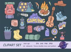 the clipart set includes camping related items