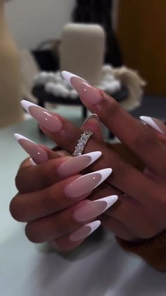 😍😍 Trendy Nails Long Almond, Neon Nail Ideas Bright Colors Dip, Xl Almond Acrylic Nails, White French Tip Nails Stiletto, French Tip Stilleto Nail, French Tip Long Almond Nails, Long Almond Nails French Tip, Almond White French Tip Nails