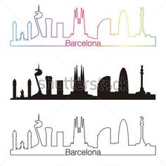 barcelona skyline silhouettes in rainbow colors