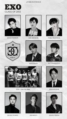 the poster for exo's class of 2012 is shown in black and white