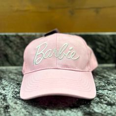 Brand New Barbie Hat With Tags Attached. Velcro Adjustable Closure. Trendy Baseball Cap One Size Fits Most, Trendy Brimmed Baseball Cap With Letter Print, Trendy Adjustable Baseball Cap, Barbie Hat, Pink Baseball Cap, New Barbie, Barbie Accessories, Bow Detail Dress, White Hat