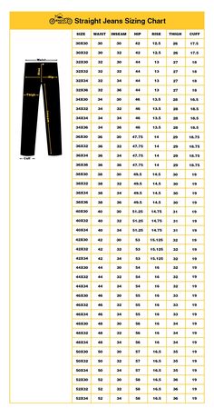 the size chart for men's sweatpants with measurements in yellow and black, on a white background