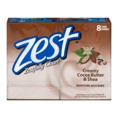 Zest Creamy Cocoa Butter & Shea Moisture-Rich Bar Soap, 4 oz, 8 count, Multicolor Shea Moisture, Shea Moisture Products, Beauty Soap, Cocoa Butter, All Skin Types, Bar Soap, Skin Types, Cocoa, Gum