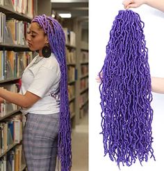 Purple Faux Locs Black Women, Long Faux Locs With Color, Purple Soft Locs, Faux Locs With Color, Purple Faux Locs, Faux Locs Colored, Amazon Wigs, Braids Twist, Woman Hairstyles