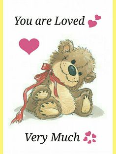 a greeting card with a teddy bear and hearts