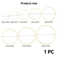 the product size chart for each product