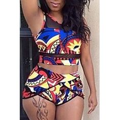 Lovely Charming Round Neck Printed Polyester Two-piece Swimwear Plus Size Bade, Swimming Suits, Trendy Swimwear, Two Piece Swimwear, Plus Size Swimsuits, Plus Size Swimwear, One Piece Swimwear, African Print, Women Swimsuits