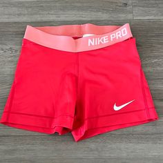 Nike Pro Shorts Bright Red Size Small (Fits Xs-S) Worn A Few Times, Like Brand New Old Nike Pro Shorts, Orange Nike Pros, Nike Pro Outfits, Nike Prod, Nike Wishlist, Cute Nike Pros, Shopkins Strawberry, Volleyball Spandex Shorts, Red Nike Shorts