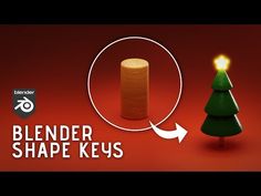 a small wooden christmas tree next to a red background with the words blender shape keys