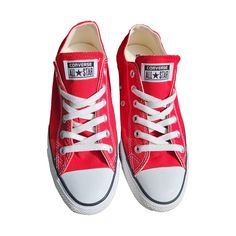 New Red Converse Chuck Taylor All Star Ox Sneaker Unisex 7 New, Box Included Red Low-top Canvas Shoes For Sports, Red Canvas Shoes With Round Toe And Laces, Casual Red Canvas Shoes With Laces, Red Converse Lace-up Sneakers, Red Lace-up Converse Sneakers, Red Converse Canvas Shoes For Streetwear, Converse Pro Leather, Converse All Star Ox, Tie Dye Shoes